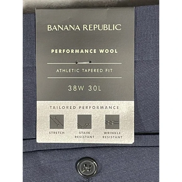 Banana Republic Marzotto Performance Wool Tapered Fit Dress Pants 38x30 Navy NEW - Picture 5 of 13